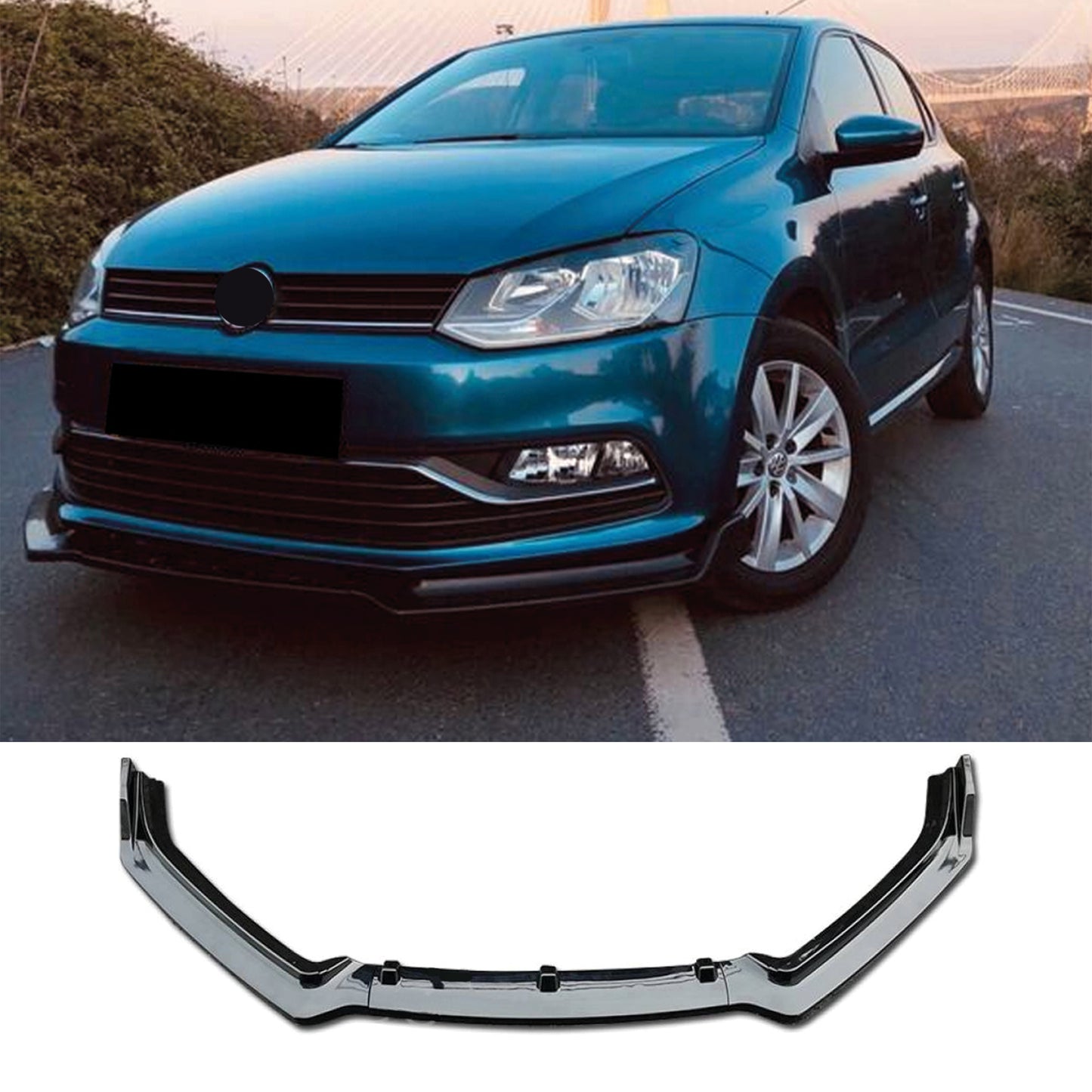 Dokładka Zderzaka Przedniego do VW Polo (2009–2017) – Front Bumper Lip Universal 3-Piece Gloss Black