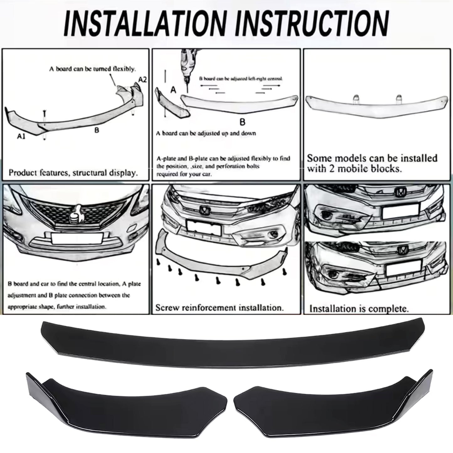 Dokładka Zderzaka Przedniego do BMW Serii 3 i 5 (E90 E92 E46 F30 F32 E60) – Front Bumper Lip B-Type Gloss Piano Black